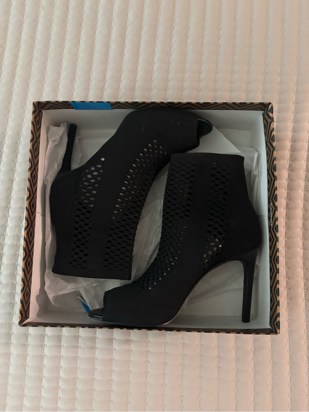 Charles David Black Peep-Toe Knit Stiletto Ankle Boots - Picture 2 of 5